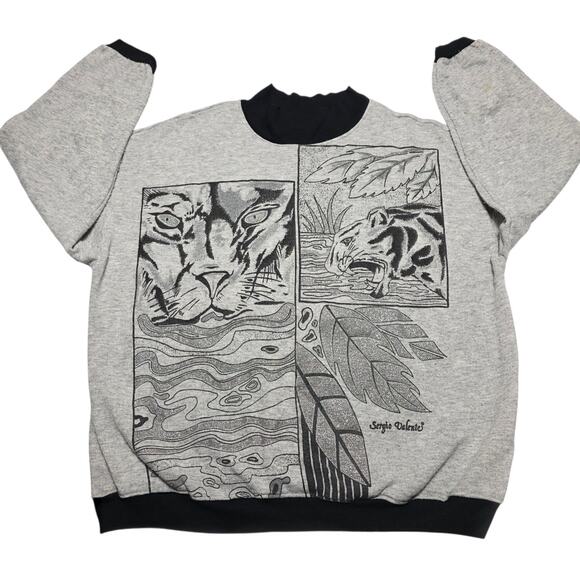 Vintage Women's Tiger Sergio Valente Graphic Sweatshirt Medium 90's Made In USA - Picture 1 of 9